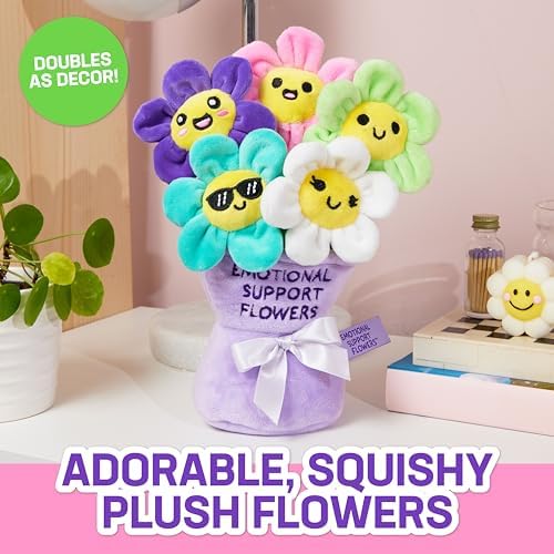 Emotional Support Flowers by Relatable, Cuddly Stuffed Animals and Toys, Squishy Toys and Plushies, Great Gift Ideas for Loved Ones of All Ages, Includes 5 Plushies with Carrying Basket
