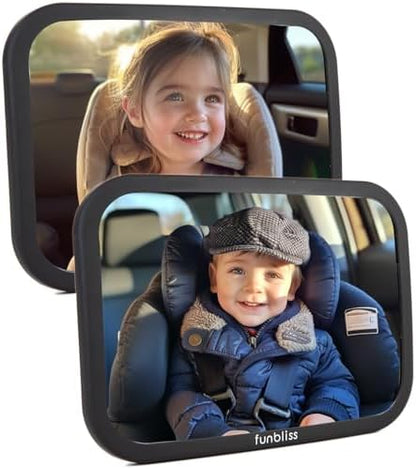 Funbliss 2-Pack Baby Car Mirror - Shake-Proof & Shatterproof, 360° Adjustable Angle, Clear Wide View for Rear-Facing Infants, Easy Install, Perfect Baby Travel Gear & Carseat Accessories