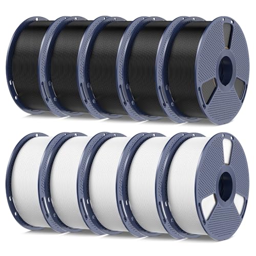 PETG Filament 1.75mm 2025 Upgrade Spool Compatible with Bambulab Refill Filament, 10kg(22lbs) SUNLU PETG 3D Printer Filament, 5 Pack-Black+White