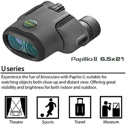 Pentax Papilio II 6.5x21 Binoculars (Gray) suitable for watching objects both close-up and far away
