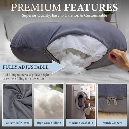 Pharmedoc Pregnancy Pillows, U-Shape Full Body Pillow -Removable Cover Jumbo Size - Gray - Pregnancy Pillows for Sleeping - Body Pillows for Adults, Maternity Pillow and Pregnancy Must Haves