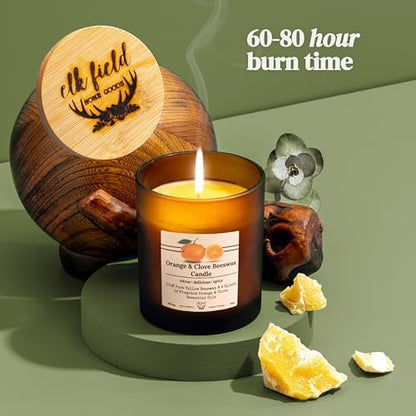Orange Clove Organic Beeswax Candle | 2 Ingredients | 100% Pure Beeswax Candles, Non Toxic, Natural, Organic Candles, Beeswax Candles Scented, Non Toxic Candles, 80 Hour, 10oz