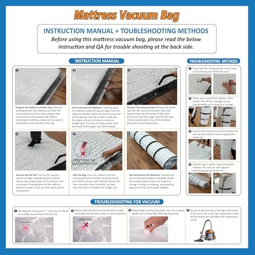 Queen/Full/Full-XL Foam Mattress Vacuum Bag for Moving, Vacuum Seal Mattress Bag with Straps