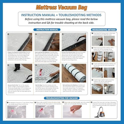 Queen/Full/Full-XL Foam Mattress Vacuum Bag for Moving, Vacuum Seal Mattress Bag with Straps