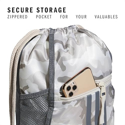 adidas Alliance Sackpack, Drawstring Backpack, Lightweight Small Gym Bag for Women and Men, Camouflage Wonder Beige/Onix Grey/Alumina Beige, One Size