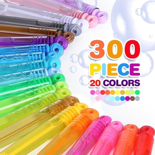 Birthday Party Favors Toys for Kids Child, 300 Pcs 20 Colors Mini Bubble Wands Assortment, Christmas Stuffers, Wedding Celebration,Thanksgiving New Year, Bath Time, Summer Outdoor Gifts for Girls Boys