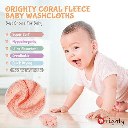 Orighty Baby Washcloths 50-Pack, Microfiber Coral Fleece Baby Face Towels, Soft and Absorbent Wash Cloths for Newborns, Infants and Toddlers, Gentle on Delicate Skin for Face Hands and Body, 7x9 Inch
