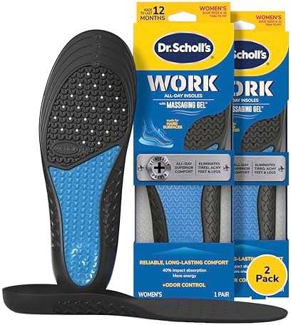 Dr. Scholl's Work All-Day Superior Comfort Insoles with Massaging Gel - Designed for Men & Women with Hard-Working Feet, Eliminates Sore Muscles and Tired Legs, Arch Support Inserts with Odor Control