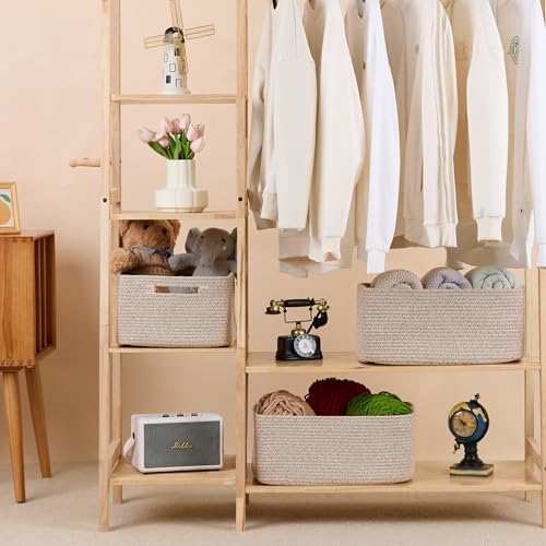 Large Storage Baskets for Shelves, Closet Organizers Bins for Clothes Blanket Towels, Baby Nursery, Toy Baskets Box, Woven Rope Baskets, 17 x 13 x 7.5”, 3 Packs Mixed Brown