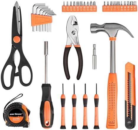 CARTMAN 39 Piece Tool Set General Household Hand Kit with Plastic Toolbox Storage Case Orange