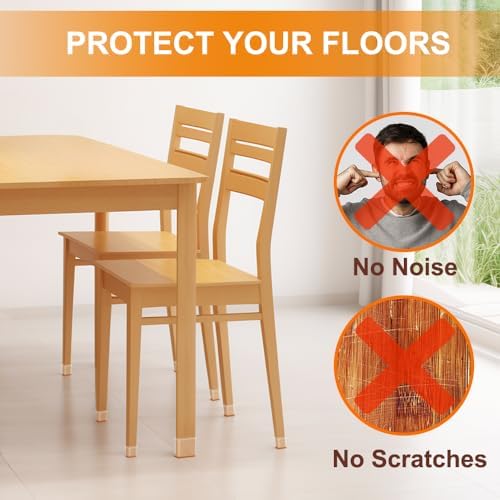 24 Pcs Chair Leg Floor Protectors for Hardwood Floors Square Silicone Covers to Protect Wood Tile Floors Felt Pads Furniture Leg Caps Non-Slip Reduce Noise (Fit:1-1/16" to 1-5/8")