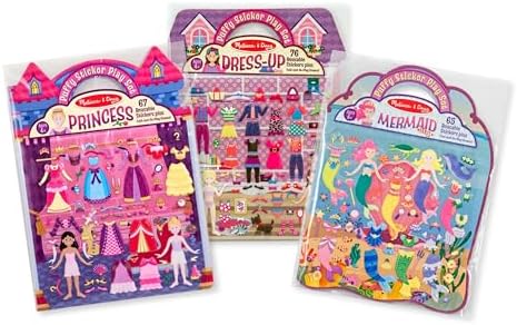 Melissa & Doug Puffy Sticker Activity Books Set: Dress-Up, Princess, Mermaid - 208 Reusable Stickers - FSC Certified