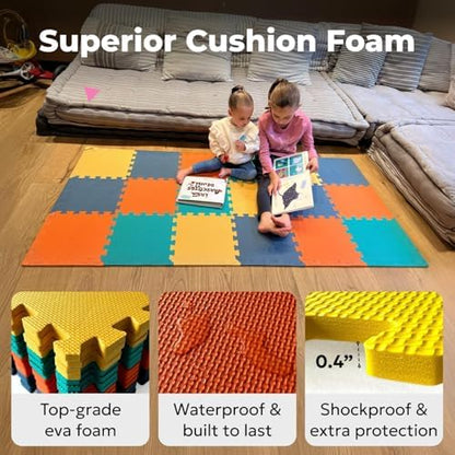 MioTetto Foam Floor Tiles for Kids - Non-Toxic Comfortable Baby Play Mat and Interlocking Foam Tiles, Fits with 50x50 Playpen Mat for Crawling & Development, Soft Play Mat for Babies 6-12 Months