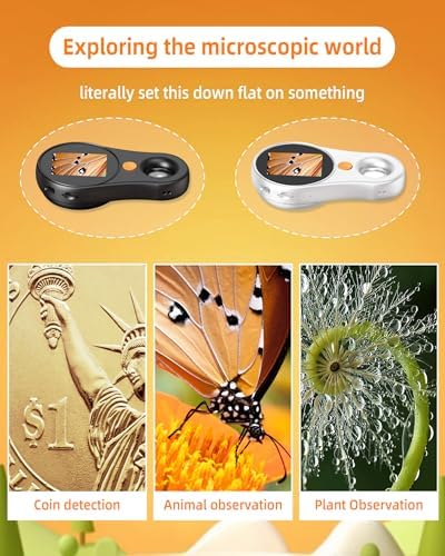 Digital Microscope Handheld 2.0 inch IPS Color Screen,Portable Digital Magnifying Glass 500x,Marco Microscope for Kids,Built-in 8LED Lights,USB Compatible with PC Windows, Mac OS