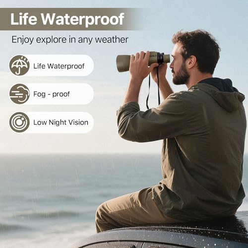 20x50 Binoculars for Adults with Smartphone Adapter - High Powered Binoculars for Bird Watching Hunting Hiking Concert Travel Theater with BAK4 Prism FMC Lens, Mud