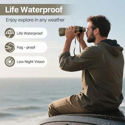 20x50 Binoculars for Adults with Smartphone Adapter - High Powered Binoculars for Bird Watching Hunting Hiking Concert Travel Theater with BAK4 Prism FMC Lens, Mud