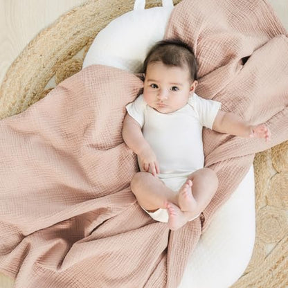 Konssy Muslin Swaddle Blankets for Boys Girls, 2 Pack Receiving Baby Blanket Large 47 x 47 inches, Soft Breathable Swaddling Wrap for Unisex Newborn (Pink, Floral)