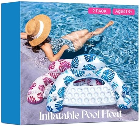 [2025 New Upgraded] Pool Floats for Adult -Floating Lounge Chairs,Inflatable Pool Floats with Cup Holders 2 Repair Patch Suit for Swimming Pools, Beach, Pool Toys,Backyard Party,Lakes（2 Packs