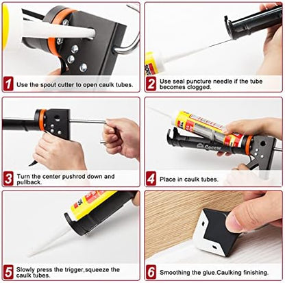 Caulk Gun Kit, Smooth Silicone Caulking Gun and Caulk Remover Tool, Sealant Finishing Tool Grout Scraper for Kitchen Bathroom Window Sink Joint, All in One with Gift Box