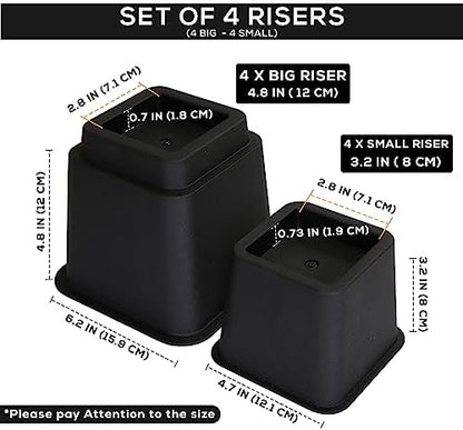 Utopia Bedding - Adjustable Bed Risers 3, 5, 8 Inch – Heavy Duty Furniture Riser Set of 4 for Beds, Couch & Desk – Under Bed Storage & Dorm Room Essential – Supports Up to 1,300 lbs – Black
