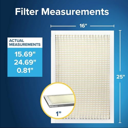 Filtrete 16x25x1 AC Furnace Air Filter, MERV 5, MPR 300, Capture Unwanted Particles, 3-Month Pleated 1-Inch Electrostatic Air Cleaning Filter, 6-Pack (Actual Size 15.69x24.69x0.81 in)