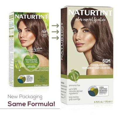 Naturtint 6GM Chocolate Brown Permanent Hair Color (Pack of 6), Ammonia Free, Vegan, Cruelty Free, up to 100% Gray Coverage, Long Lasting Results (Packaging may vary)