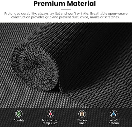 BAGAIL Drawer and Shelf Liner, 17.5 in X 20 Ft Non-Adhesive Shelf Liners for Kitchen Cabinets, Thick Strong Grip Liners for Desk, Shelves, Bathroom Drawers, Cabinet Protection - Black