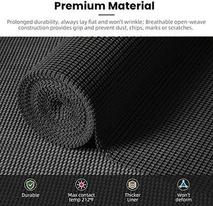 BAGAIL Drawer and Shelf Liner, 17.5 in X 20 Ft Non-Adhesive Shelf Liners for Kitchen Cabinets, Thick Strong Grip Liners for Desk, Shelves, Bathroom Drawers, Cabinet Protection - Black