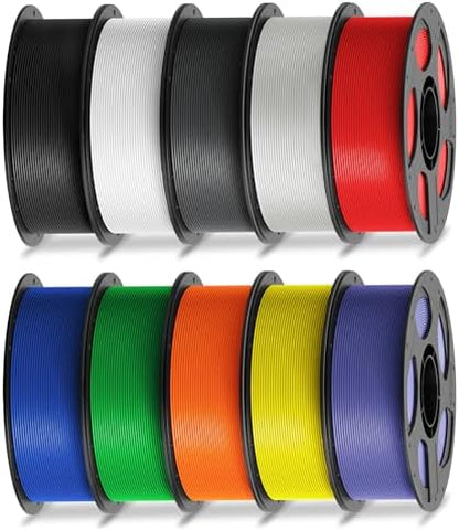 ANYCUBIC PLA Filament 1.75mm Bundle, 3D Printer Filament 1.75mm Dimensional Accuracy +/- 0.02mm, 1KG Spool, Black, White, Grey, Clear, Red, Blue, Green, Orange, Yellow, Purple, 10KG in Total