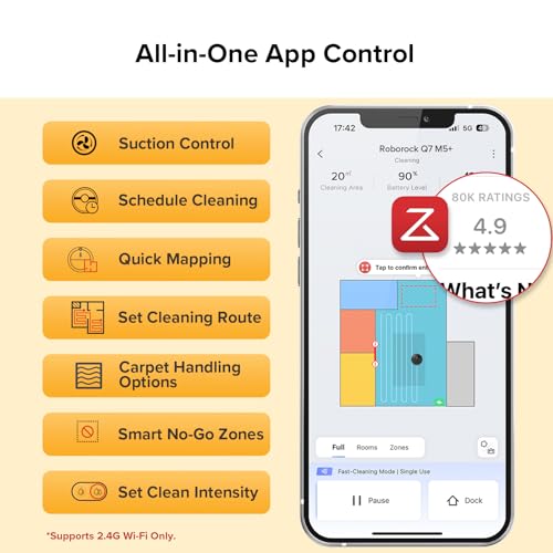 roborock Q7 M5+ Robot Vacuum and Mop, Upgraded from Q5 Max+, 7 Weeks Self-Emptying, 10000Pa Suction, Dual Anti-Tangle System, for Pet Hair & Carpet, PreciSense LiDAR Navigation, App Control, Black