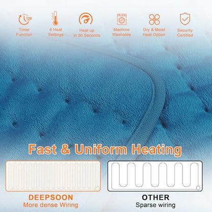 Heating Pad,Electric Heating Pads for Back,Hot Heated Pad for Abdomen,Shoulder,Knee,Multiple Temp and Auto Shut Off(Blue, 40''×20')