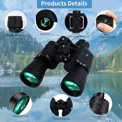 20x50 Binoculars for Adults High Powered with Low Light Compact Waterproof Binoculars for Bird Watching Hunting Travel Football Stargazing BAK-4 Prism FMC Lens(Black)