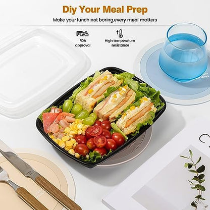 Glotoch Meal Prep Containers Reusable, 50Pack 32oz Plastic Food Prep Storage Containers with Lids,BPA Free,Microwave, Dishwasher Safe Disposable To Go Containers for Meal Plan,Single Compartment