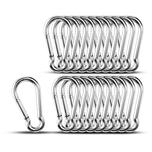 Carabiner Clip Hooks, 20pcs 3.15 inch Carabiners Heavy Duty, 304 Stainless Steel Spring Snap Hook Fits Camping Hiking, Metal Clips for Rope Chain Keys Rings