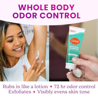 LUME Whole Body Deodorant - Invisible Cream Tube - 72 Hour Odor Control - Aluminum Free, Baking Soda Free, Skin Safe - 3.0 ounce (Pack of 2) (Minted Cucumber)