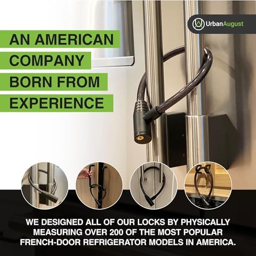 Urban August Child-Proof Refrigerator Lock for Kids & Adults - Lock for French Door Fridge and Cabinet (Regular, Black - 2 Pack)