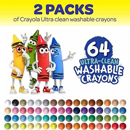Crayola Washable Crayons for Kids - 64ct (2 Boxes), Bulk Crayons for Toddler Arts & Crafts, Teacher Classroom Must Haves, Back to School Supplies for Kids [Amazon Exclusive]
