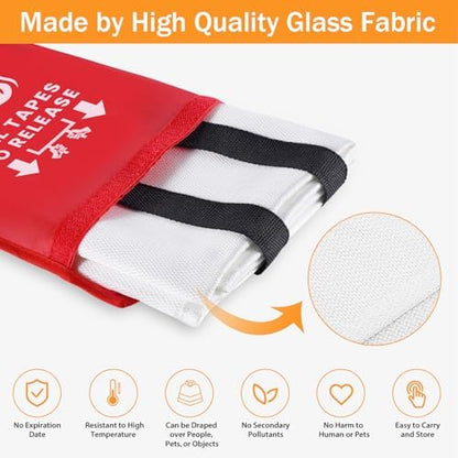 Emergency Fire Blanket for Home Kitchen - KANHIRO Fiberglass Fire Suppression Blanket Great for School, Fireplace, Grill, Car, Office, Warehouse (4 Pack, 39 in X 39 in)
