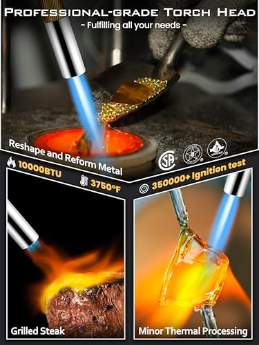 Propane Torch Head, GJ-8000pro High Intensity Torch Head, Trigger Start Gas Torch Kit for Propane, Pencil Flame Welding Torch Fuel by Mapp/Map/Propane, Soldering, Cooking（CSA Certified)