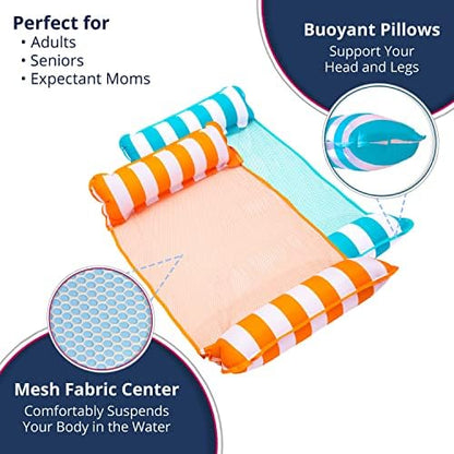 Aqua 4-in-1 Monterey Hammock Pool Float & Water Hammocks, 1-2-3-4 Multipacks – Multiple Colors/Styles – for Adults and Kids Floating