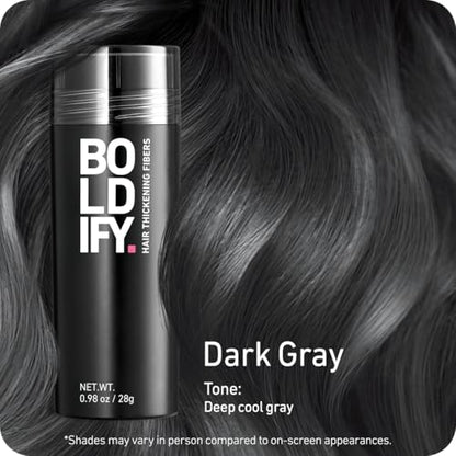 BOLDIFY Hair Fibers (28g) - Fill In Thinning and Fine Hair for an Instantly Fuller, Thicker Look - 14 Shades for Women & Men - Dark Gray