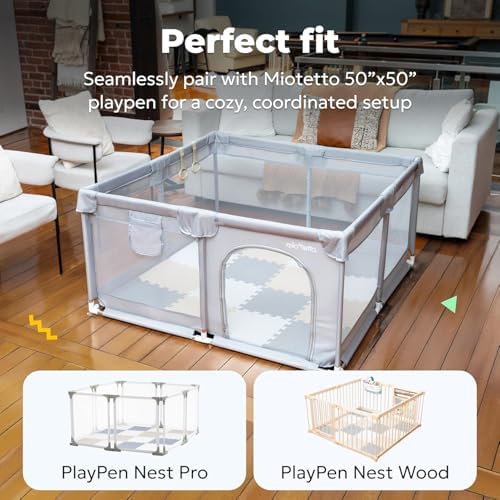 MioTetto Foam Floor Tiles for Kids - Non-Toxic Comfortable Baby Play Mat and Interlocking Foam Tiles, Fits with 50x50 Playpen Mat for Crawling & Development, Soft Play Mat for Babies 6-12 Months