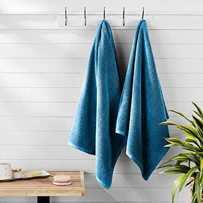 Amazon Basics 2 Piece Quick-Dry Oversize Bath Towel, 100% Cotton, Lake Blue, 54" x 30"