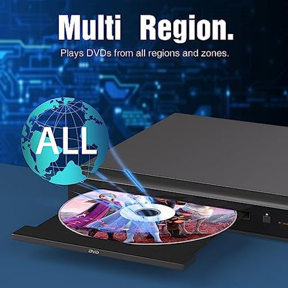 MEGATEK Region-Free HDMI DVD Player for TV, Compact CD/DVD Player for Smart TV, USB Port, Plays All Region DVDs & Multi Formats, Metal Housing, HDMI/RCA Cables & Remote Included