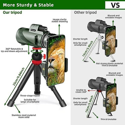 40X60 Monocular Telescope, High Power Monocular for Adults with Phone Adapter& Tripod& Hand Strap, Low Night Vision Monocular, Equipped with BAK4 Prism for Bird Watching and Traveling Concert