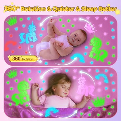 Unicorn Night Light for Girls, Unicorn Room Decor for Girls Bedroom, Star Projector, Remote+Dimmable Little Mermaid Toys, 360° Silent Rotation, Princess Night Light