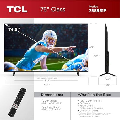 TCL 75-Inch Class S5 UHD 4K LED Smart TV with Fire TV (75S551F, 2024 Model), Dolby Vision, HDR PRO+, Dolby Atmos, Alexa Built-in with Voice Remote, Apple AirPlay 2 Compatibility, Streaming Television
