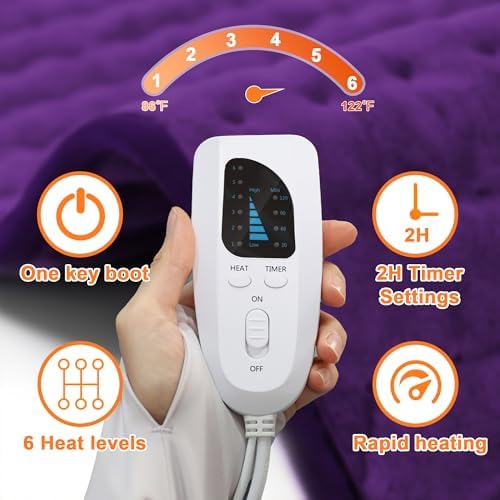 Heating Pad-Electric Heating Pads for Back,Neck,Abdomen,Moist Heated Pad for Shoulder,Knee,Hot Pad for Arms and Legs,Dry&Moist Heat & Auto Shut Off(Dark Purple, 33''×17'')