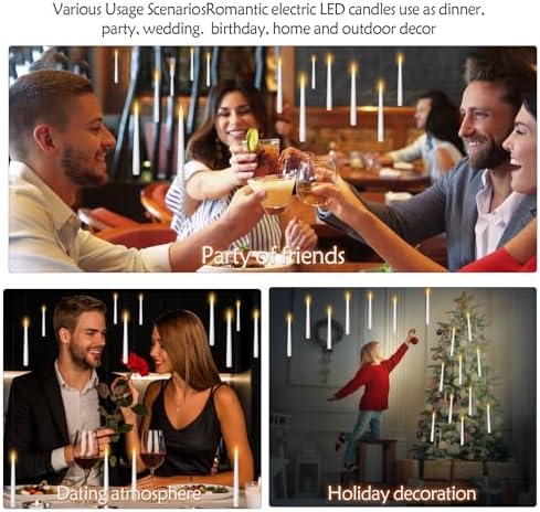 Flameless Floating Candles with Wand，20 Pcs Magic LED Hanging Taper Candles，Flickering Battery Operated Taper Candle with Wand Remote for Halloween Decorations Best Gift（White）