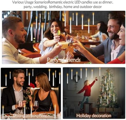 Flameless Floating Candles with Wand，20 Pcs Magic LED Hanging Taper Candles，Flickering Battery Operated Taper Candle with Wand Remote for Halloween Decorations Best Gift（White）